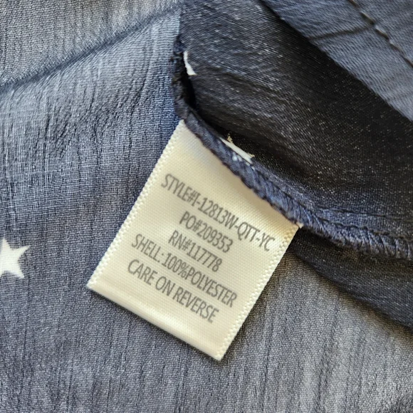 Lovestitch Star Print Black White Long Sleeve Sheer Blouse Top Button Medium - Picture 11 of 15